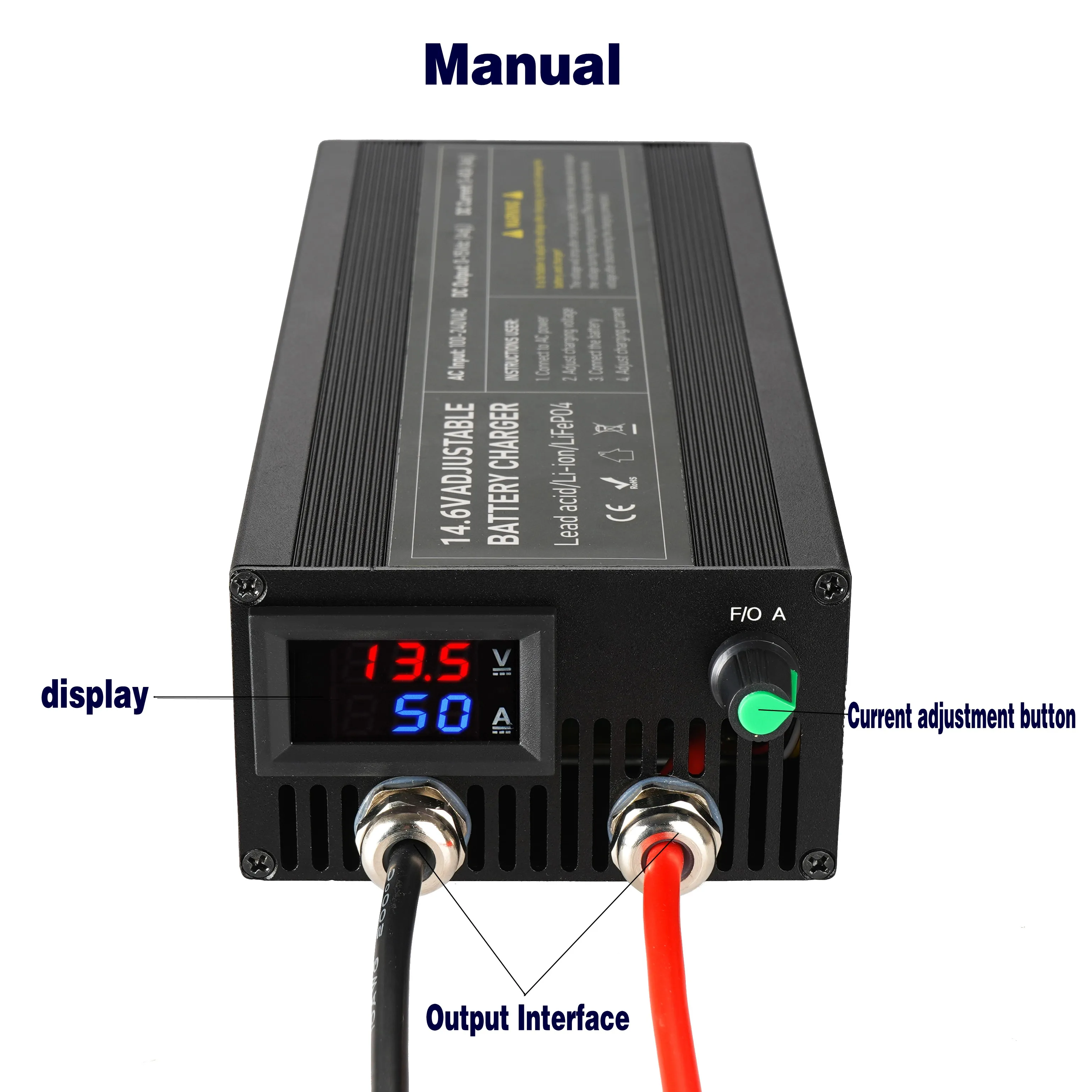 14.6V 80A 50A Battery Charger Lifepo4 Charger Current and Fixed Voltage 100V 240V Power Adapter with Display 40A 30A 20A