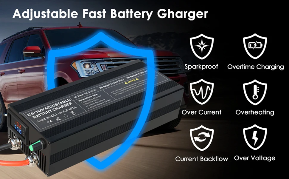 14.6V 80A 50A Battery Charger Lifepo4 Charger Current and Fixed Voltage 100V 240V Power Adapter with Display 40A 30A 20A