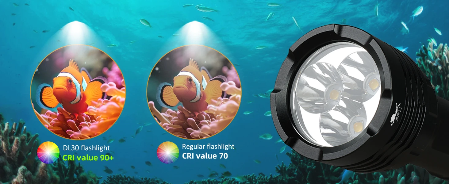 Wurkkos DL30 Diving Flashlight 3600 Lm IPX8 Waterproof 21700 Rechargeable Dive Light Features 3 Modes Suitable for Spearfishing