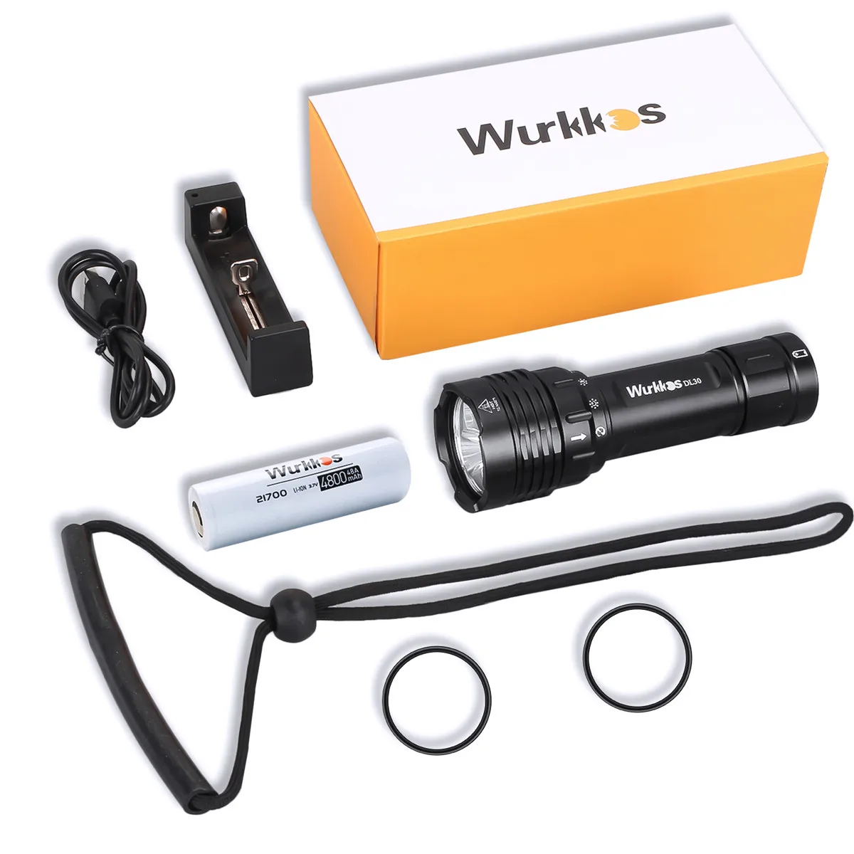 Wurkkos DL30 Diving Flashlight 3600 Lm IPX8 Waterproof 21700 Rechargeable Dive Light Features 3 Modes Suitable for Spearfishing