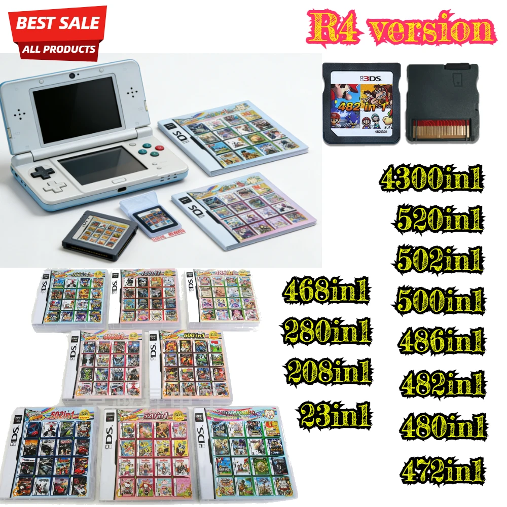 4300in1 23in1 Compilation DS NDS 3DS NDSL Game Cartridge Card Video Game Handheld Player Game Card (R4 card) 208in1/502in1...