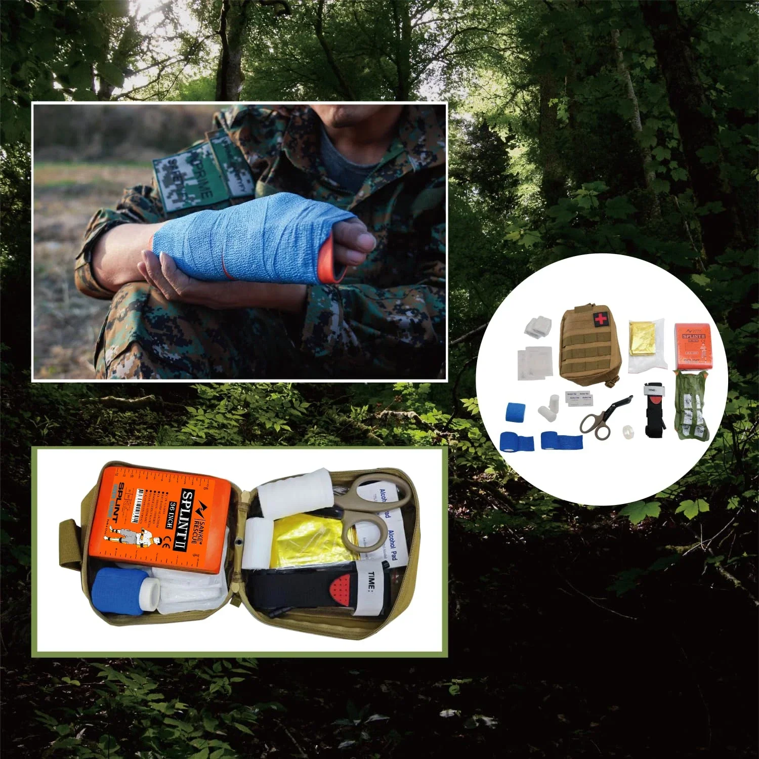 First Aid Splint 18-36" X 4.3" Green-Gray Orange-Blue Keep Bones in Position