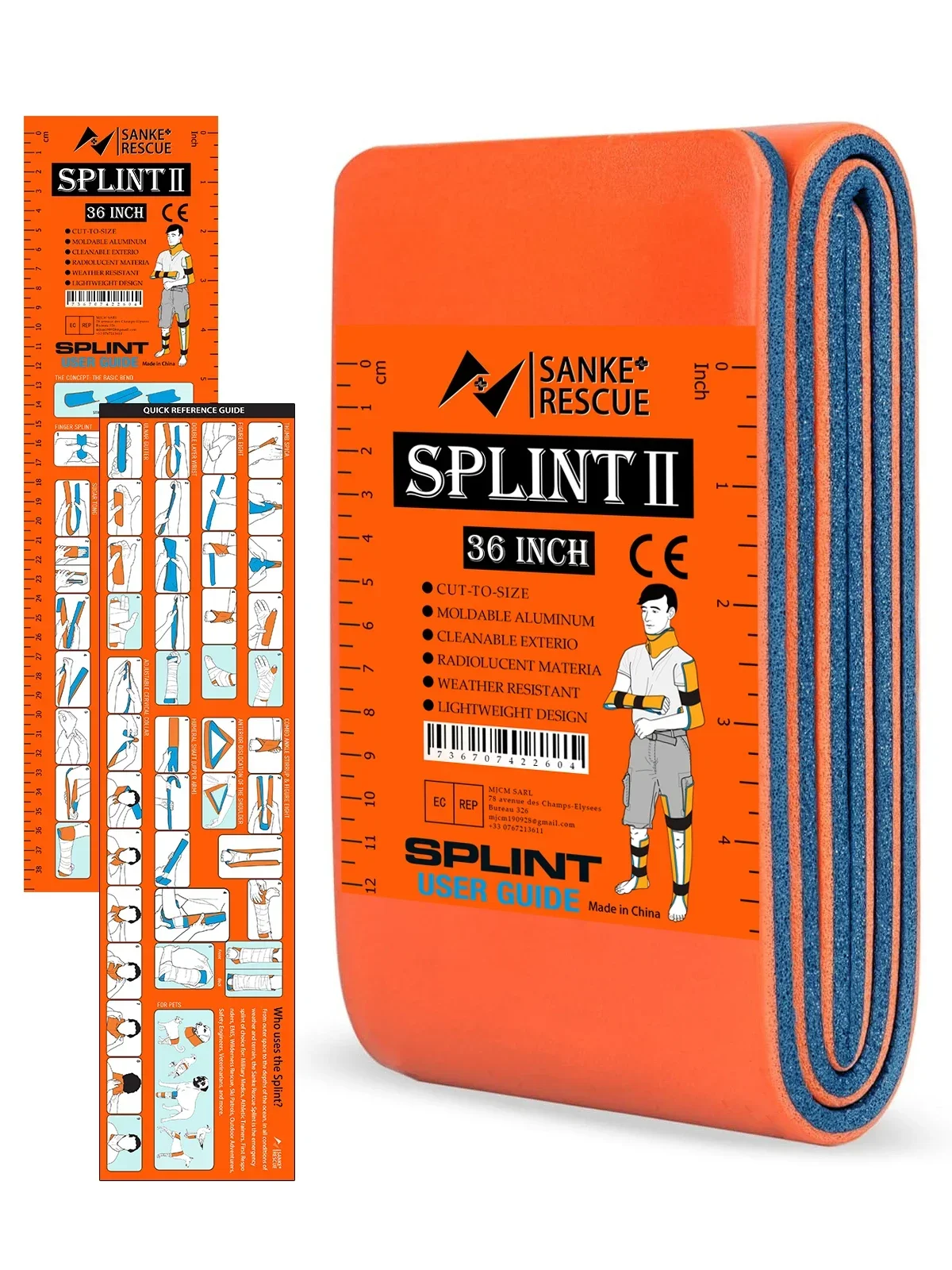 First Aid Splint 18-36" X 4.3" Green-Gray Orange-Blue Keep Bones in Position