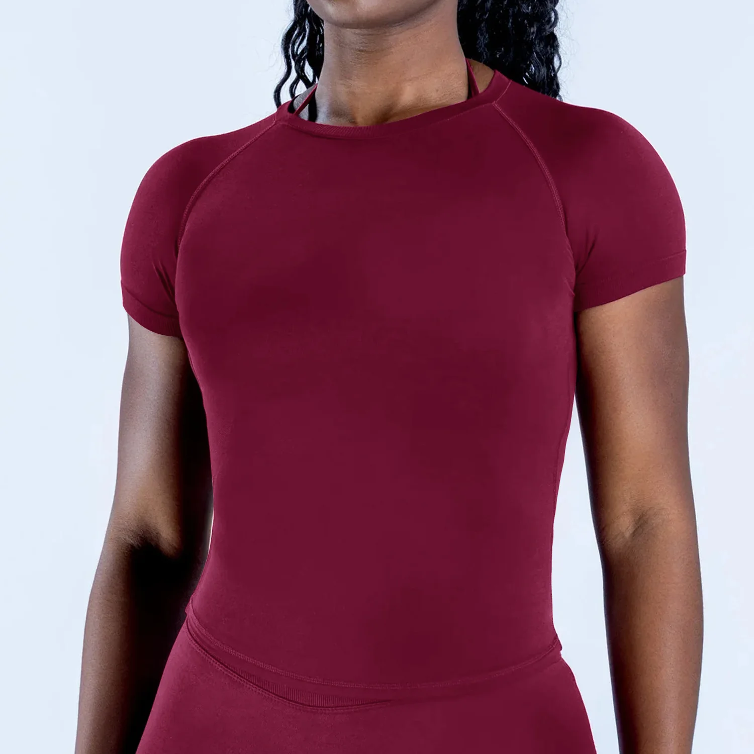 ARFTE Gym T Shirt Short Sleeve Yoga Top Women's Round Neck Seamless High Stretch Fitted Sports Gym Shirt Workout Clothing