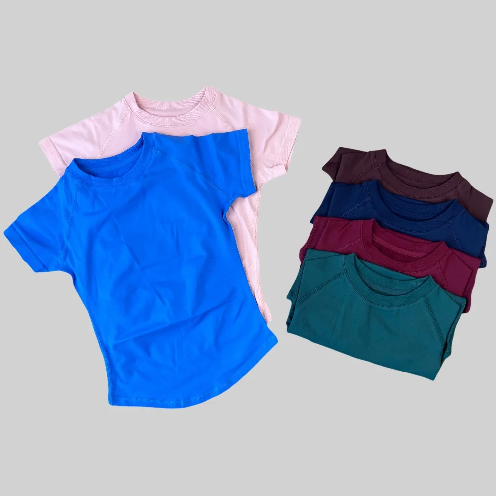 ARFTE Gym T Shirt Short Sleeve Yoga Top Women's Round Neck Seamless High Stretch Fitted Sports Gym Shirt Workout Clothing