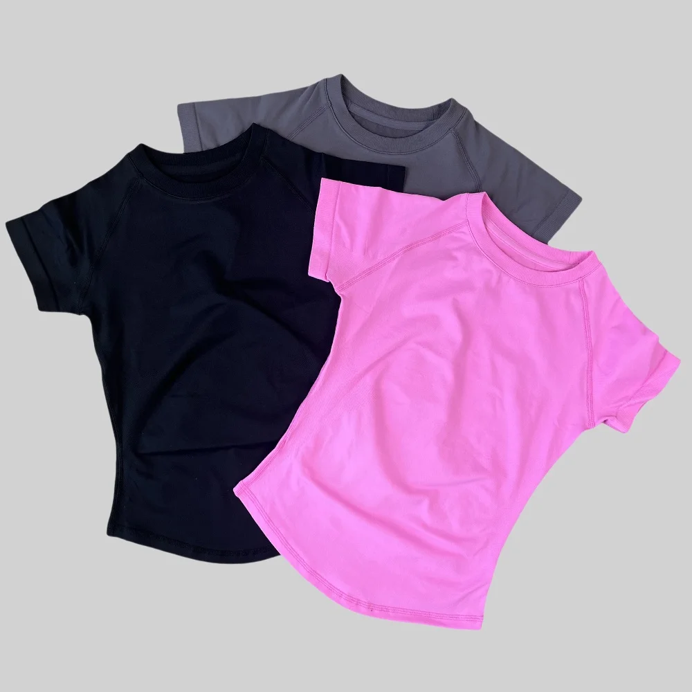ARFTE Gym T Shirt Short Sleeve Yoga Top Women's Round Neck Seamless High Stretch Fitted Sports Gym Shirt Workout Clothing
