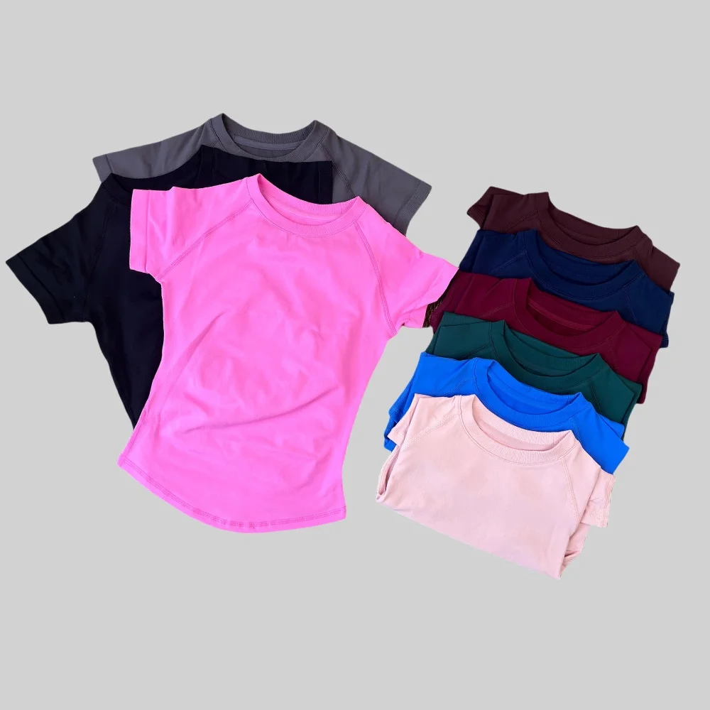 ARFTE Gym T Shirt Short Sleeve Yoga Top Women's Round Neck Seamless High Stretch Fitted Sports Gym Shirt Workout Clothing