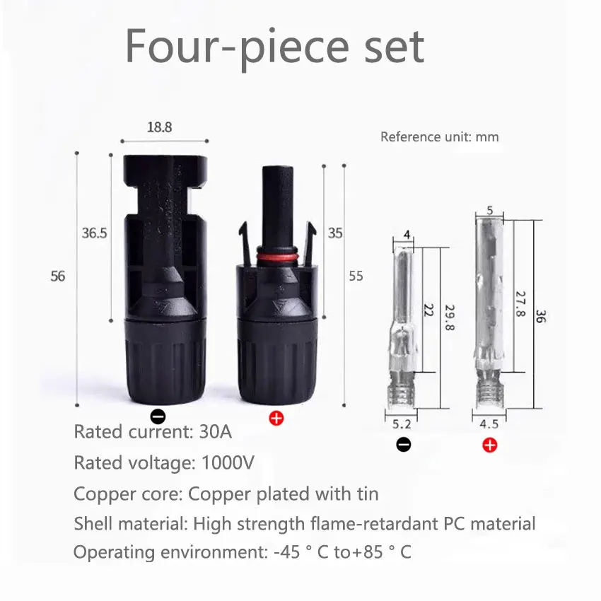 YuXi 1/2 Sets 1000V 30A 45A Solar Photovoltaic Connector Male Female Solar Panel MC-4 Waterproof Plug PV Modules