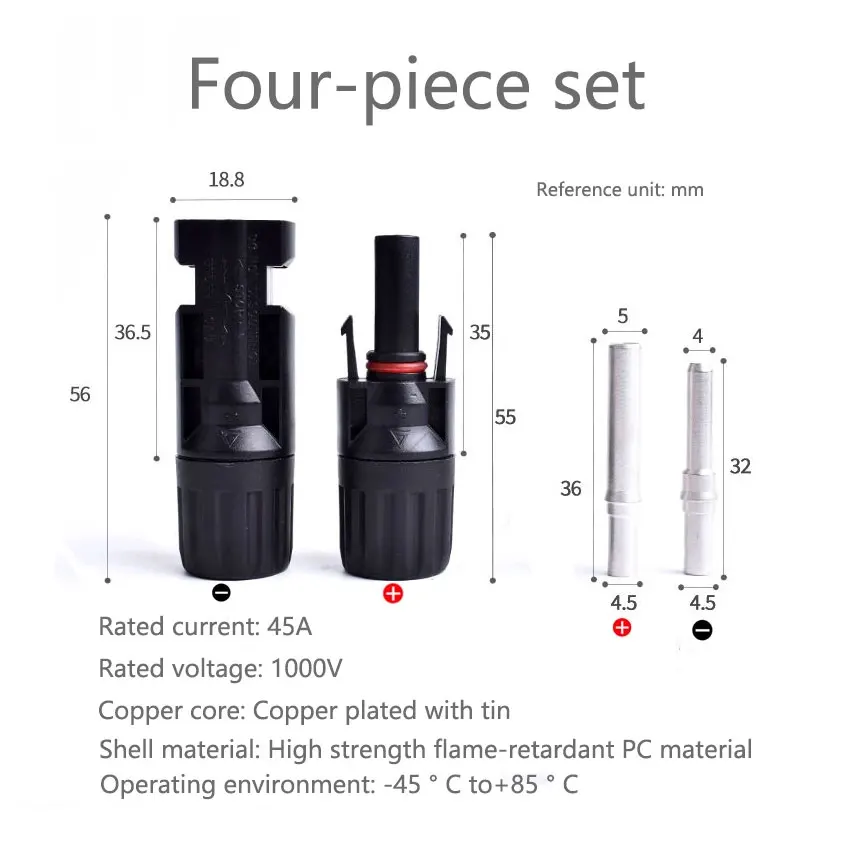 YuXi 1/2 Sets 1000V 30A 45A Solar Photovoltaic Connector Male Female Solar Panel MC-4 Waterproof Plug PV Modules