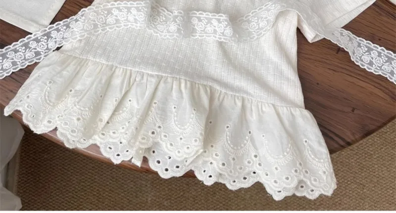 UNITIM Summer Kids Girls Tees Cotton Thin Lace Hem Infant Babys Girls Undershirts Loose Round Collar Children Girl Short Sleeves