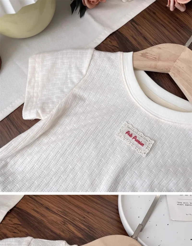 UNITIM Summer Kids Girls Tees Cotton Thin Lace Hem Infant Babys Girls Undershirts Loose Round Collar Children Girl Short Sleeves