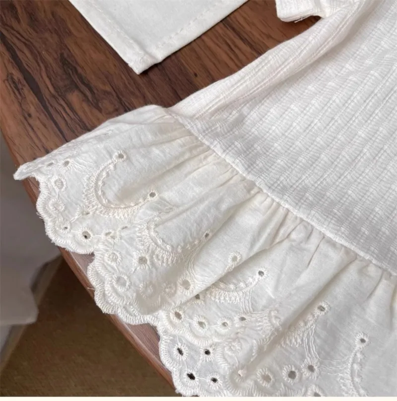 UNITIM Summer Kids Girls Tees Cotton Thin Lace Hem Infant Babys Girls Undershirts Loose Round Collar Children Girl Short Sleeves