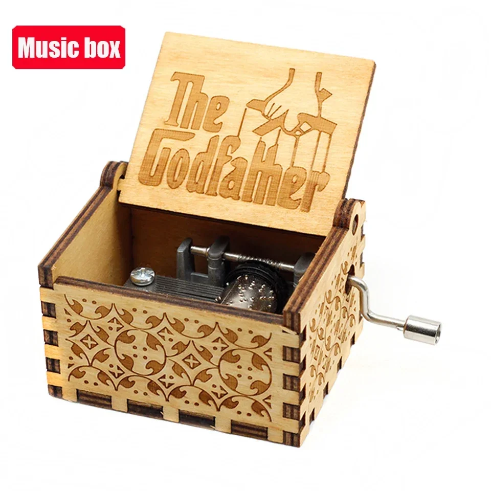 IN STOCK 38 styles Anime Music Box Antique carved Wooden Hand Crank Music Box figure Christmas Birthday Gift