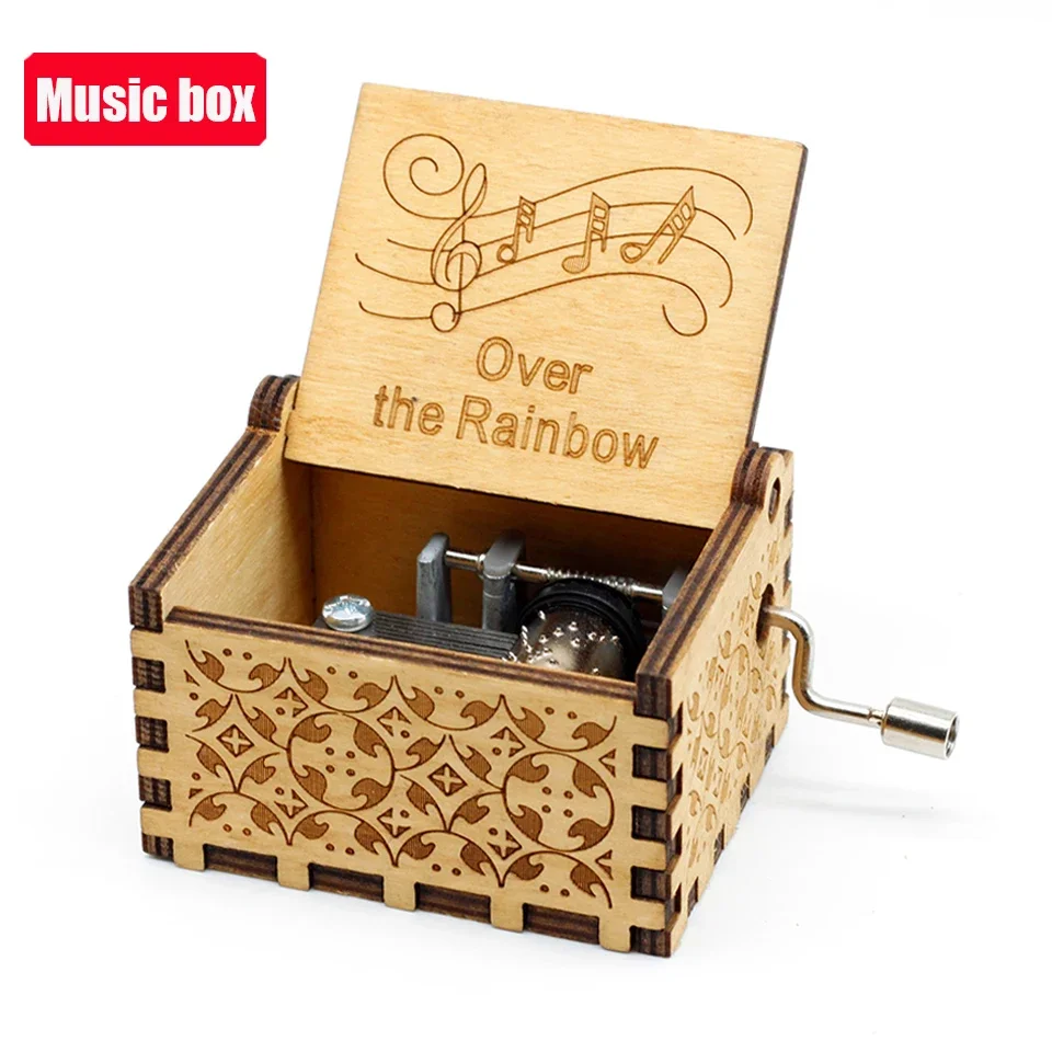 IN STOCK 38 styles Anime Music Box Antique carved Wooden Hand Crank Music Box figure Christmas Birthday Gift