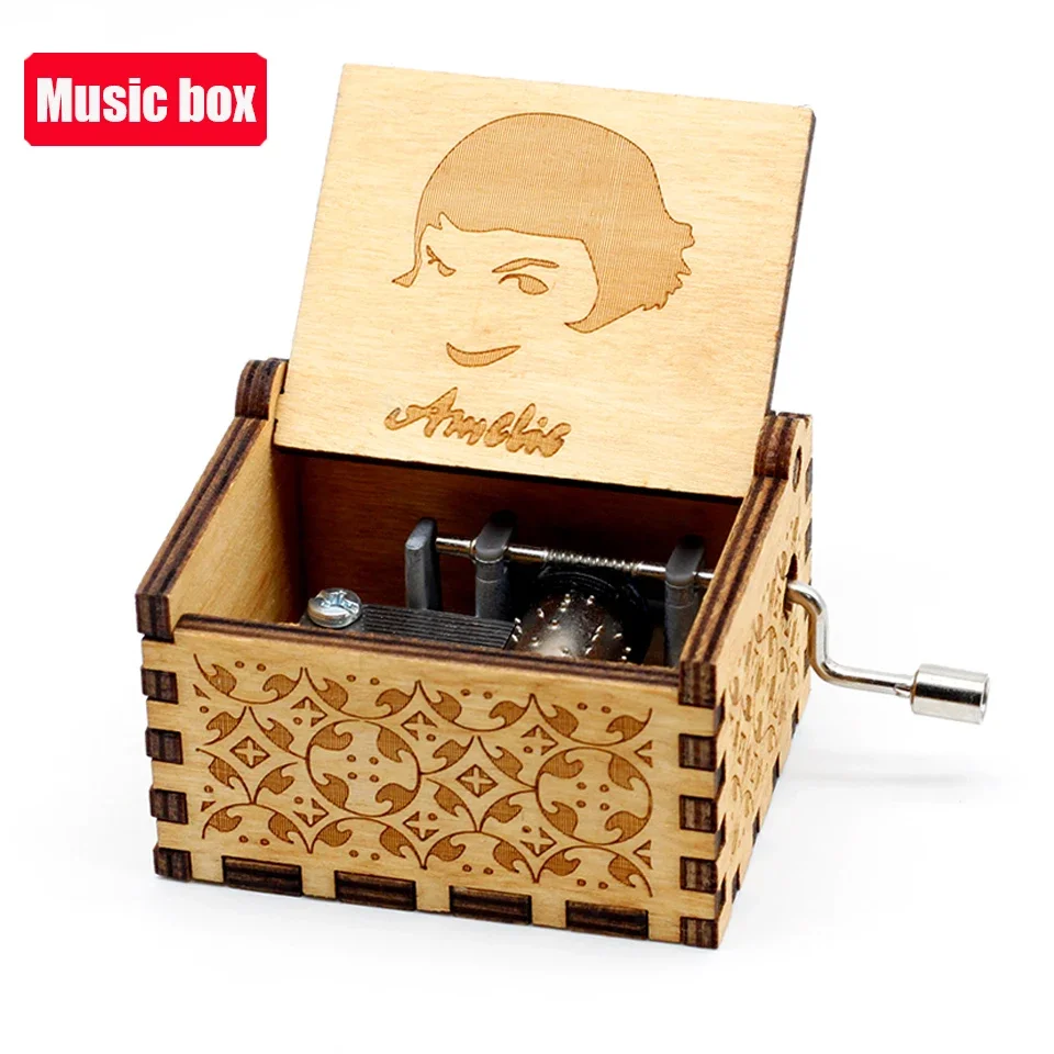 IN STOCK 38 styles Anime Music Box Antique carved Wooden Hand Crank Music Box figure Christmas Birthday Gift