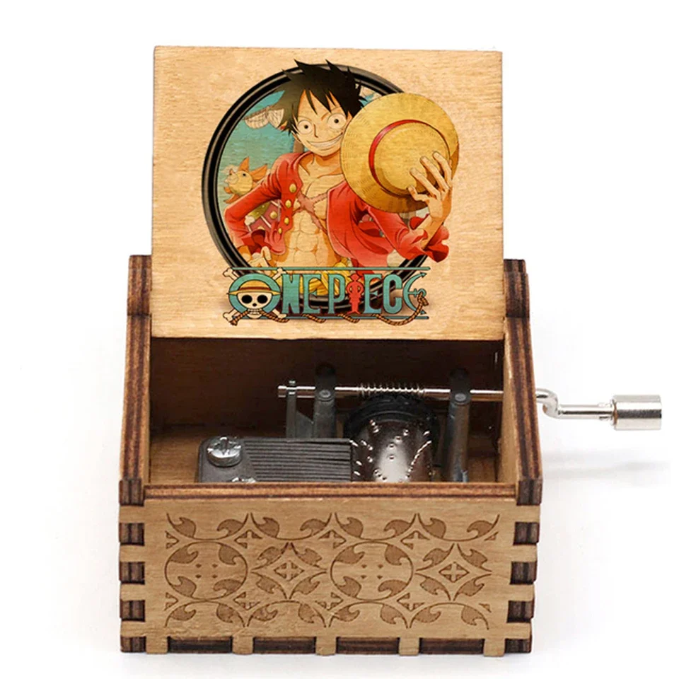 IN STOCK 38 styles Anime Music Box Antique carved Wooden Hand Crank Music Box figure Christmas Birthday Gift