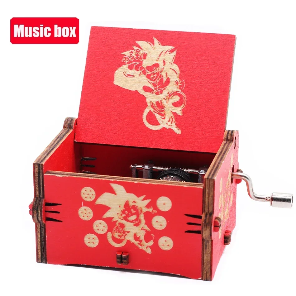 IN STOCK 38 styles Anime Music Box Antique carved Wooden Hand Crank Music Box figure Christmas Birthday Gift