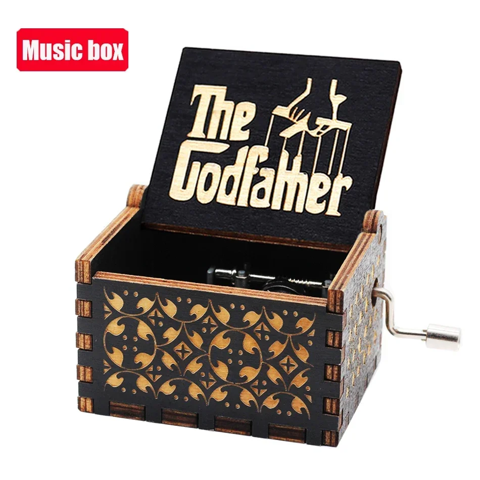 IN STOCK 38 styles Anime Music Box Antique carved Wooden Hand Crank Music Box figure Christmas Birthday Gift