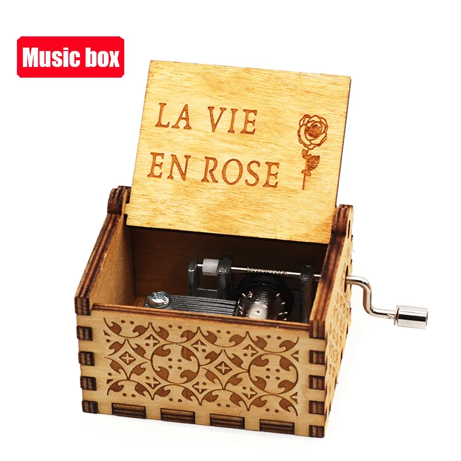 IN STOCK 38 styles Anime Music Box Antique carved Wooden Hand Crank Music Box figure Christmas Birthday Gift