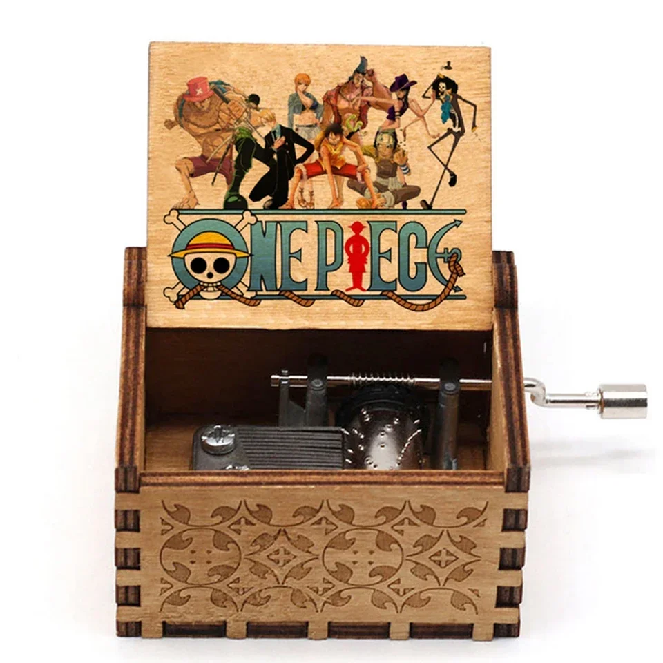 IN STOCK 38 styles Anime Music Box Antique carved Wooden Hand Crank Music Box figure Christmas Birthday Gift