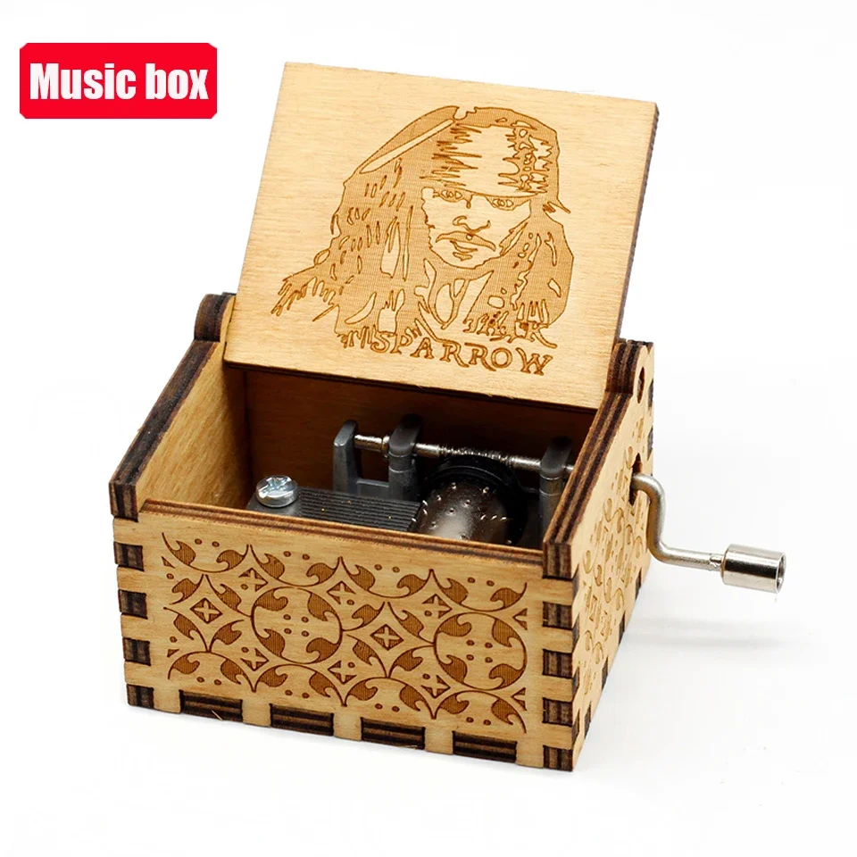 IN STOCK 38 styles Anime Music Box Antique carved Wooden Hand Crank Music Box figure Christmas Birthday Gift
