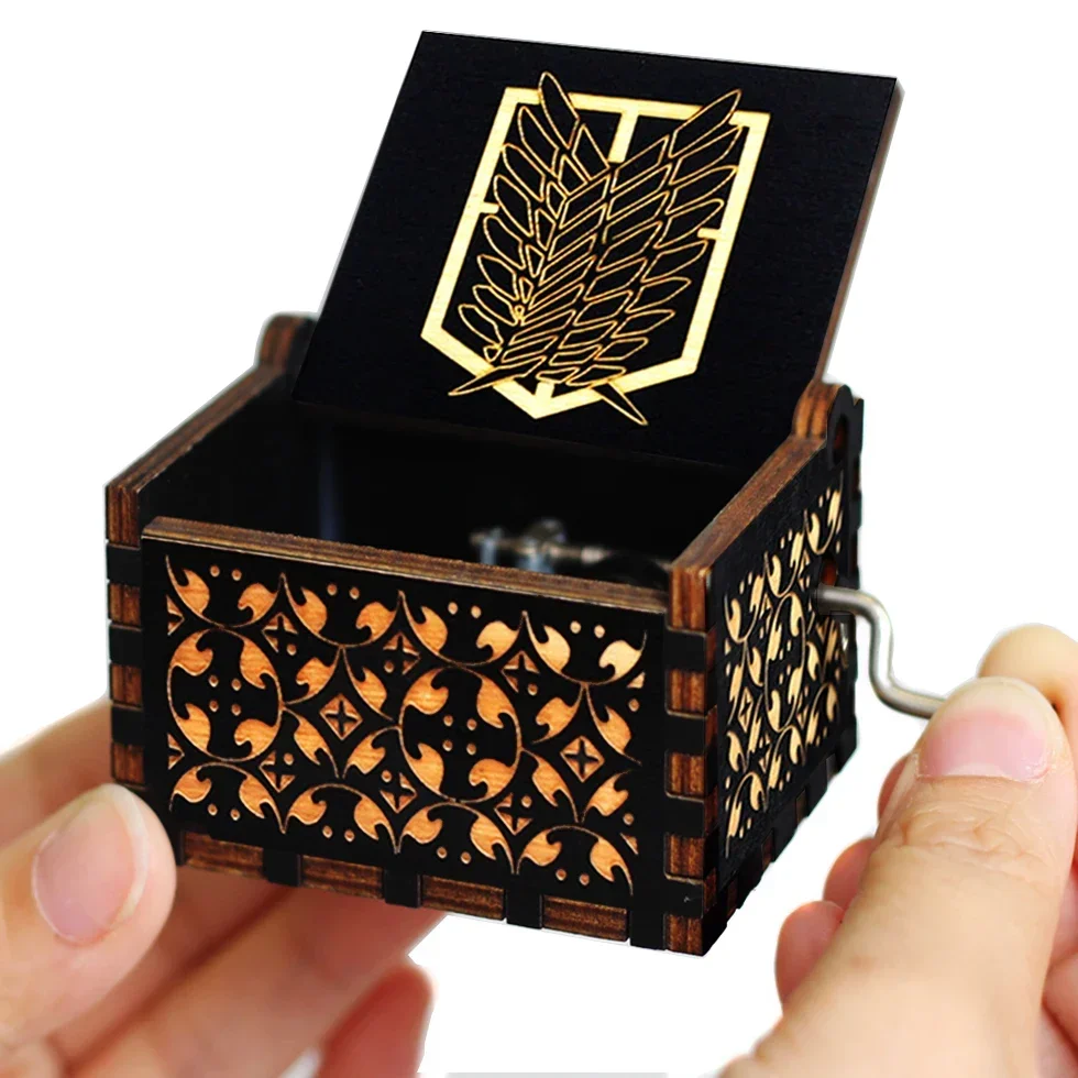 IN STOCK 38 styles Anime Music Box Antique carved Wooden Hand Crank Music Box figure Christmas Birthday Gift
