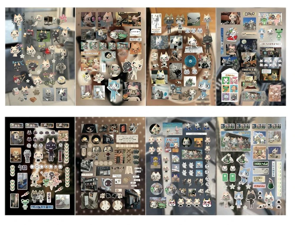 8PCS Cartoon Doro Cat Cute Stickers Inoue Toro Sticker Luggage Suitcase Skateboard Phone Hand Account Graffiti Decals Gift Toy