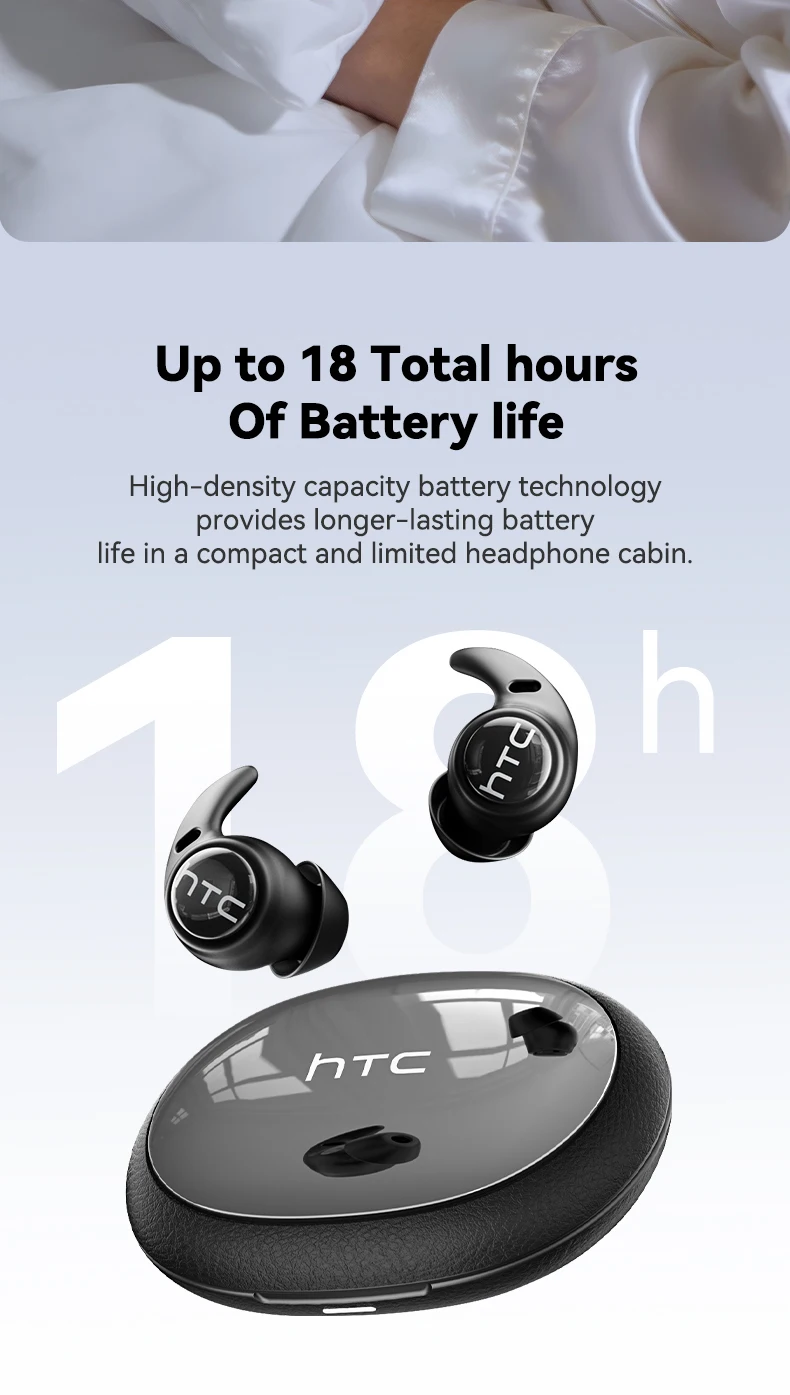 Wireless Bluetooth Headphones HTC NE76 Earbuds AI Smart Translation Earphones 30-Hour Battery Life for Music Office Work Sleep