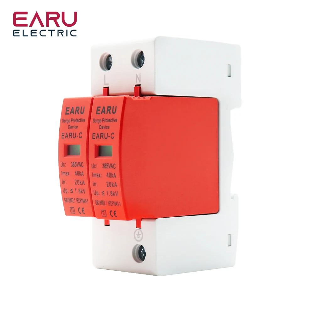 EARU AC 385V SPD 1P 2P 3P 4P 20KA 30KA 40KA 60KA House Lightning Surge Protector Protective Solar PV Low-Voltage Arrester Device