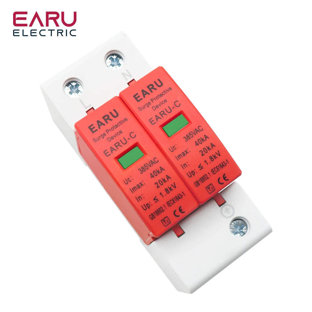 EARU AC 385V SPD 1P 2P 3P 4P 20KA 30KA 40KA 60KA House Lightning Surge Protector Protective Solar PV Low-Voltage Arrester Device