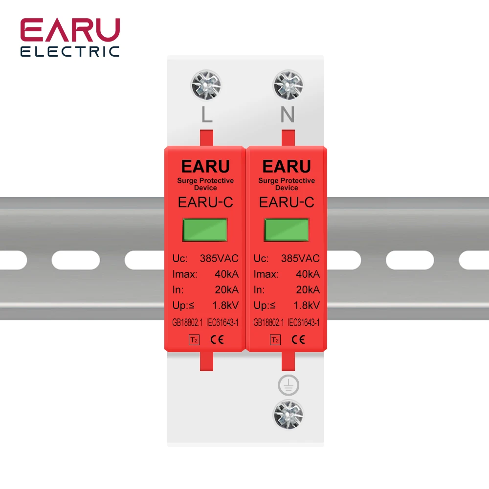 EARU AC 385V SPD 1P 2P 3P 4P 20KA 30KA 40KA 60KA House Lightning Surge Protector Protective Solar PV Low-Voltage Arrester Device