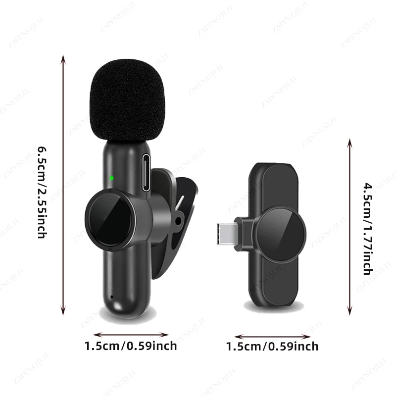 2.4G Wireless Lavalier Microphone Noise Cancelling Audio Video Recording for iPhone/iPad/Android/Xiaomi/Samsung Live Game Mic