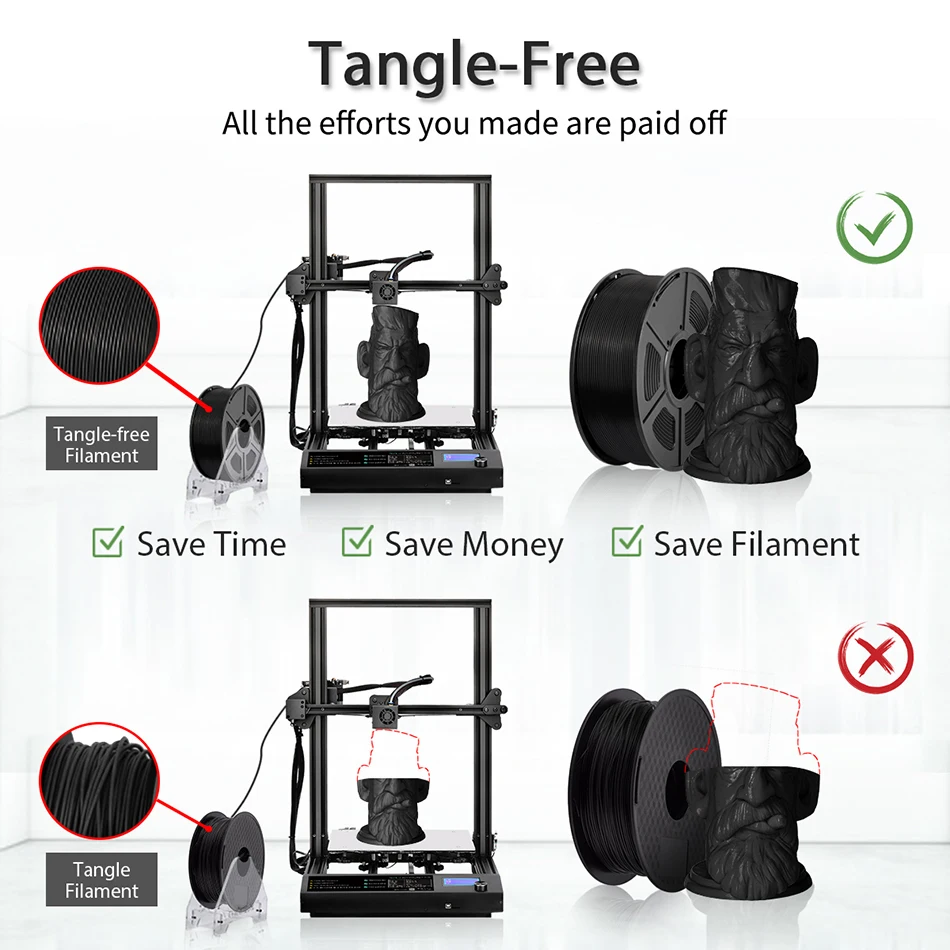 SUNLU PLA 1.75MM PLAPLUS 1KG 3D Printer Filament Arranged Neatly No Knots Non-Toxtic Biodegradable Vacuum Packaging
