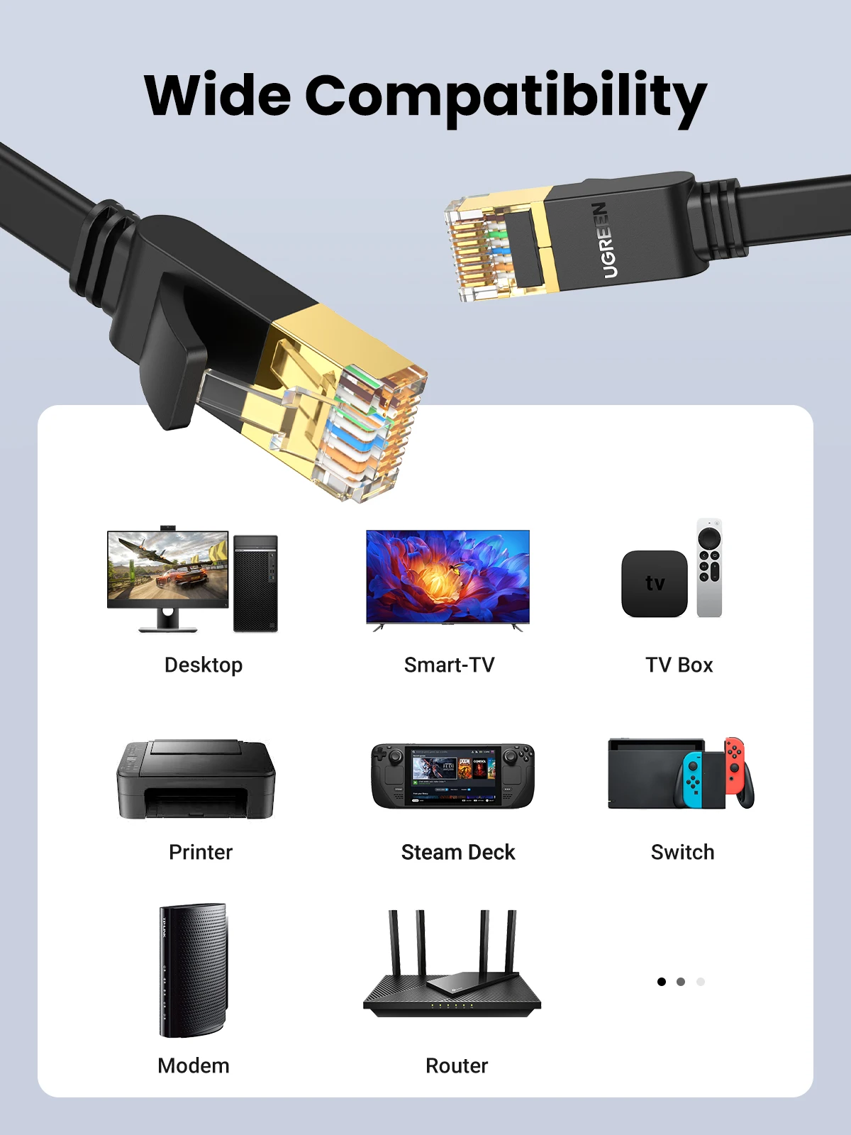 UGREEN Cat 7 Ethernet Cable Flat Cat7 High Speed Flat Gigabit RJ45 LAN Cable 10Gbps Network Cable Patch Code for Router Ethernet