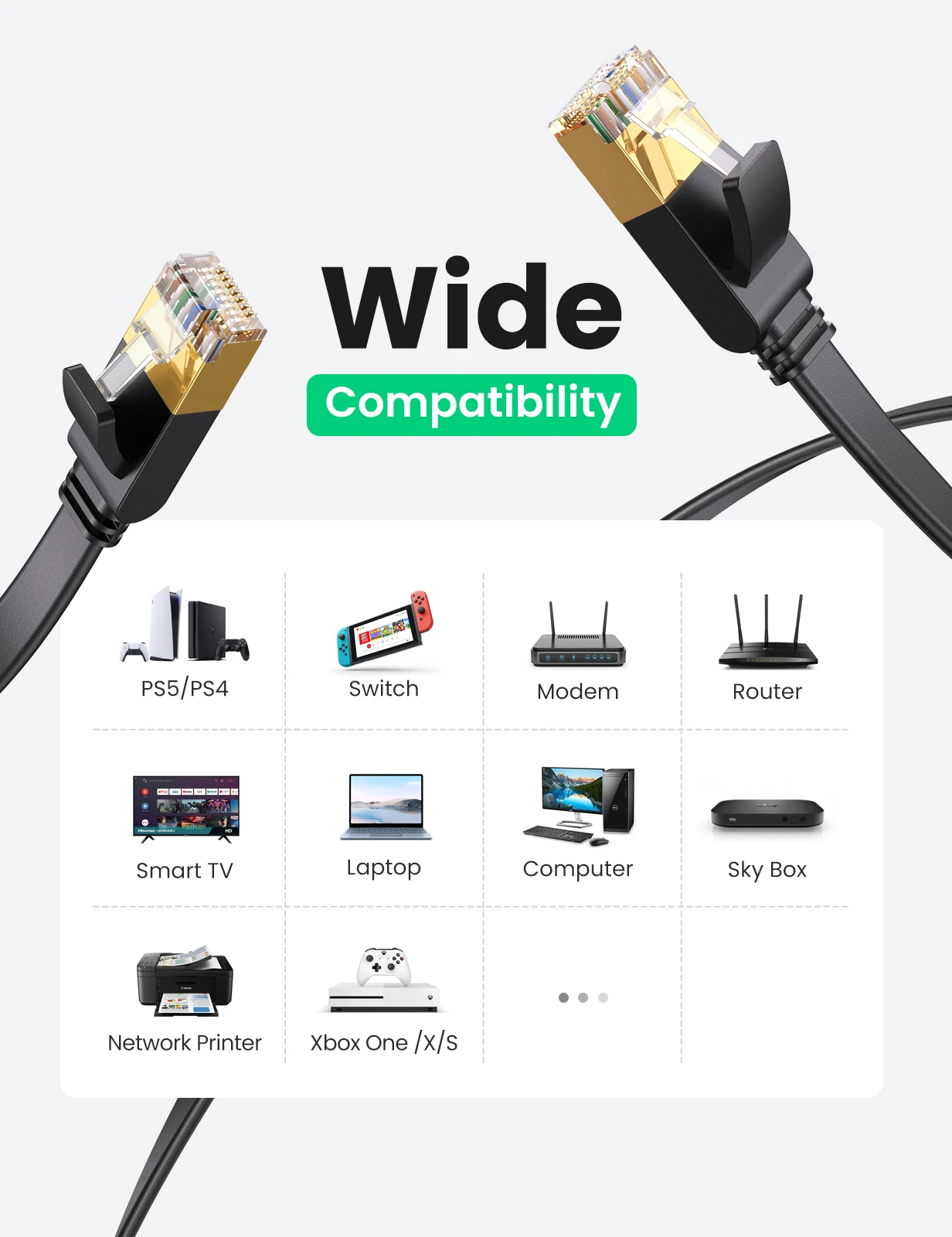 UGREEN Cat 7 Ethernet Cable Flat Cat7 High Speed Flat Gigabit RJ45 LAN Cable 10Gbps Network Cable Patch Code for Router Ethernet