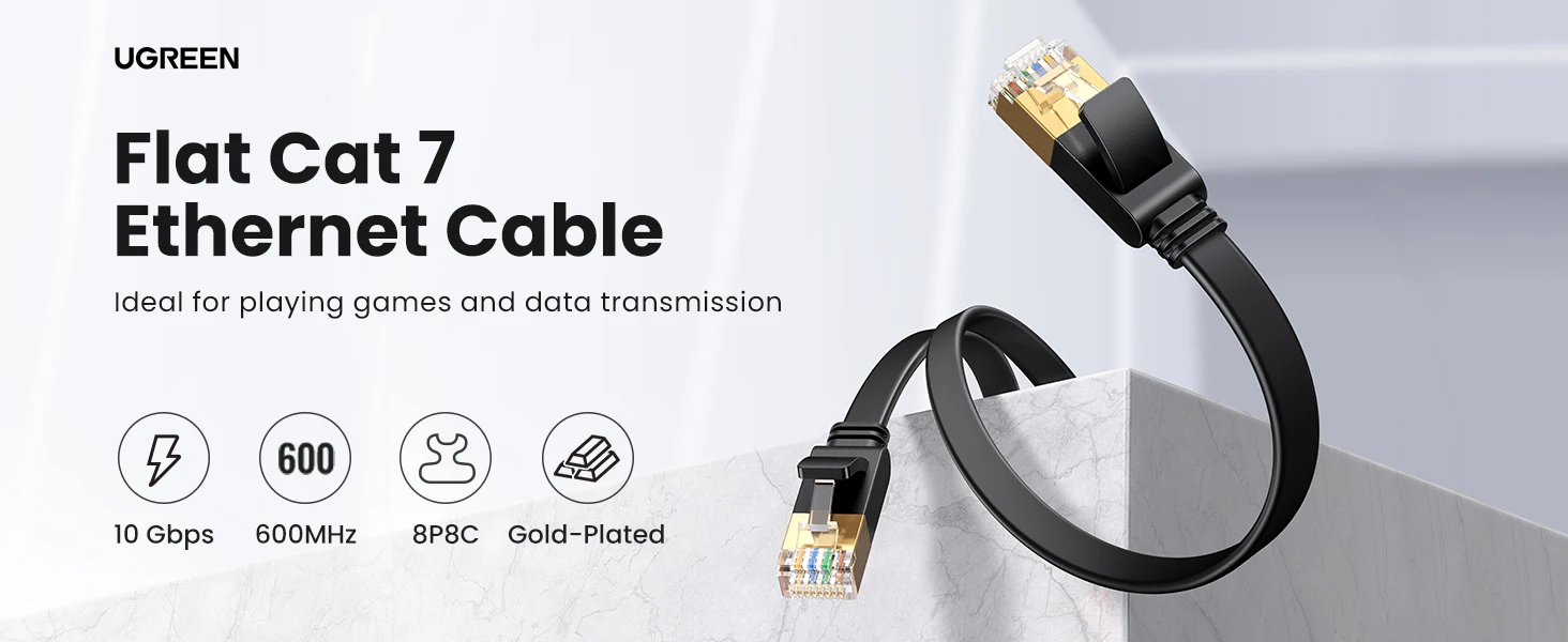 UGREEN Cat 7 Ethernet Cable Flat Cat7 High Speed Flat Gigabit RJ45 LAN Cable 10Gbps Network Cable Patch Code for Router Ethernet