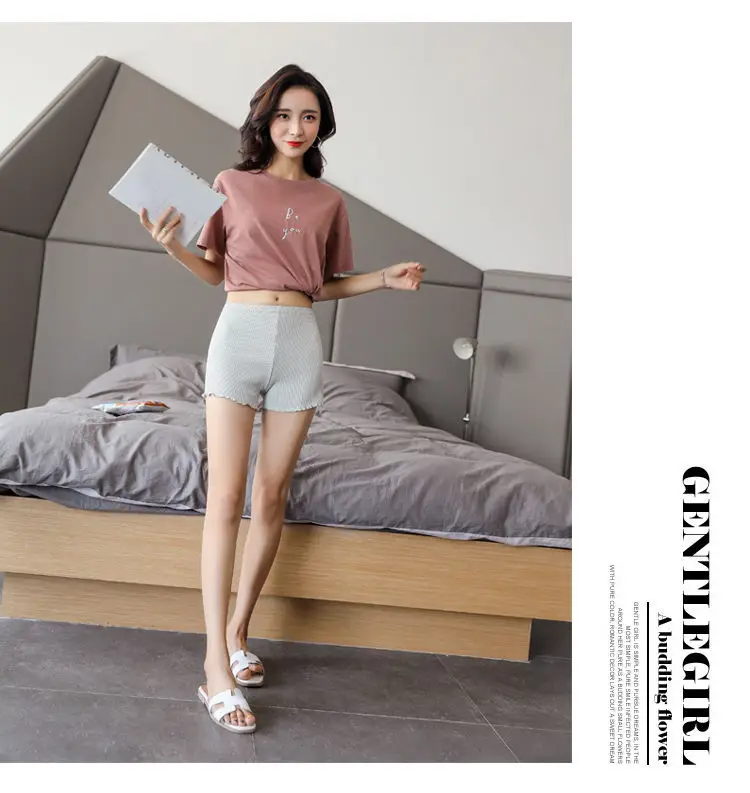 Cotton shorts Ruffled three-point safety pants women's outer wear leggings Thread Ribbed Striped Stretchy Underpants