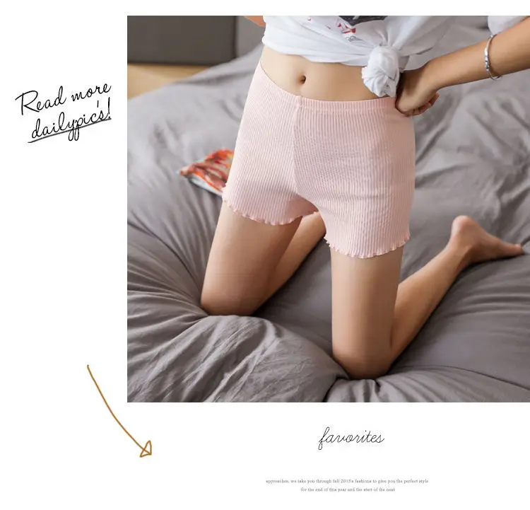 Cotton shorts Ruffled three-point safety pants women's outer wear leggings Thread Ribbed Striped Stretchy Underpants