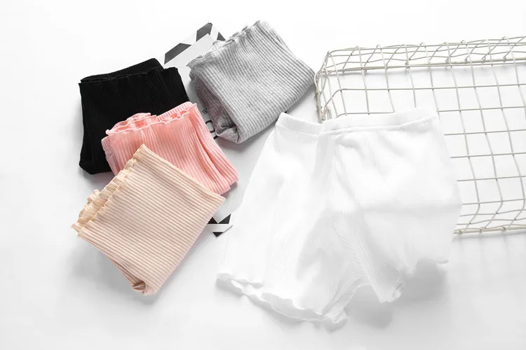 Cotton shorts Ruffled three-point safety pants women's outer wear leggings Thread Ribbed Striped Stretchy Underpants