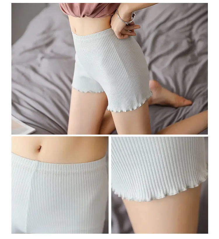 Cotton shorts Ruffled three-point safety pants women's outer wear leggings Thread Ribbed Striped Stretchy Underpants