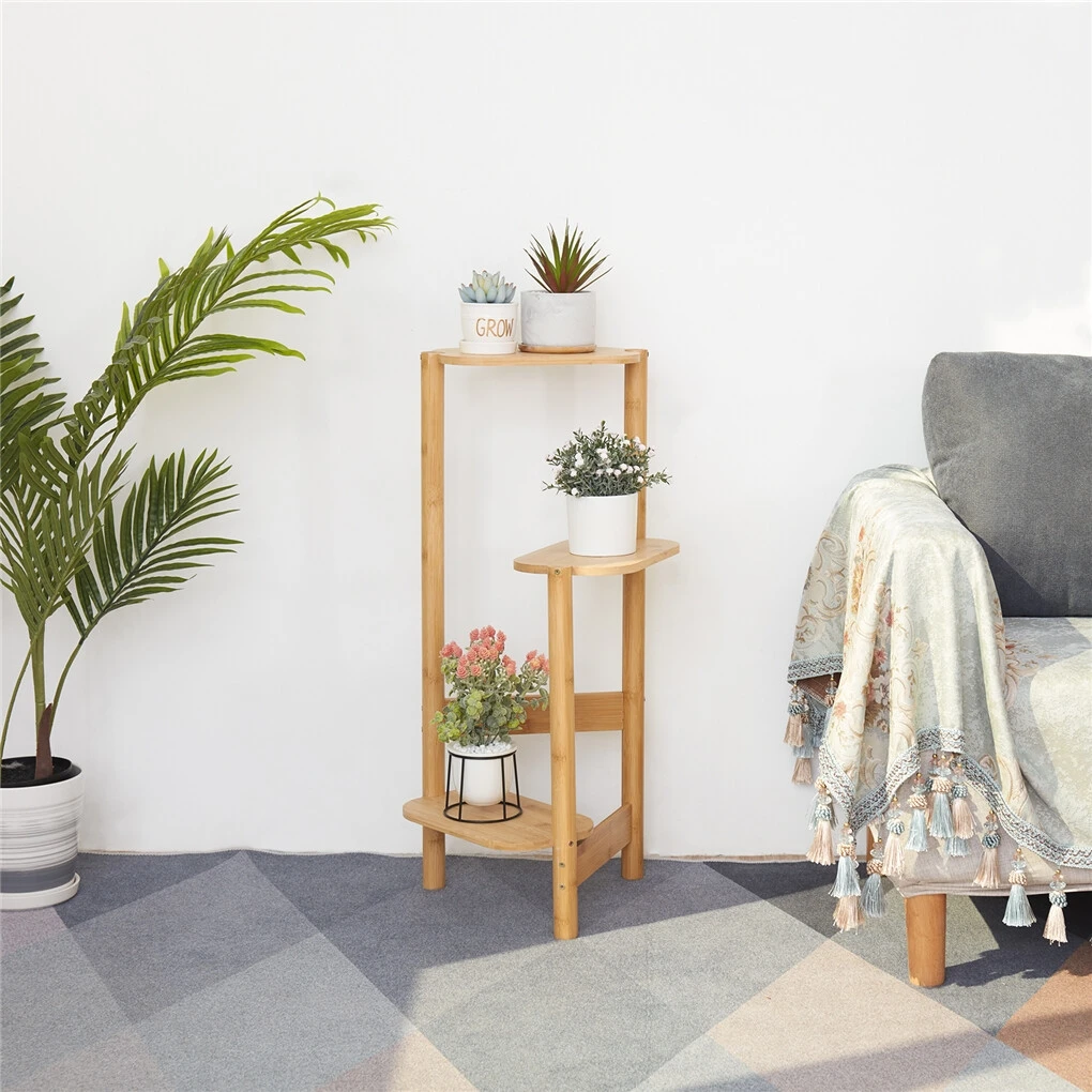 3-Tier Bamboo Plant Stands Indoor, Plant Stand Holder, Corner Shelf, Plant Display Rack for Corner Balcony and Bedroom