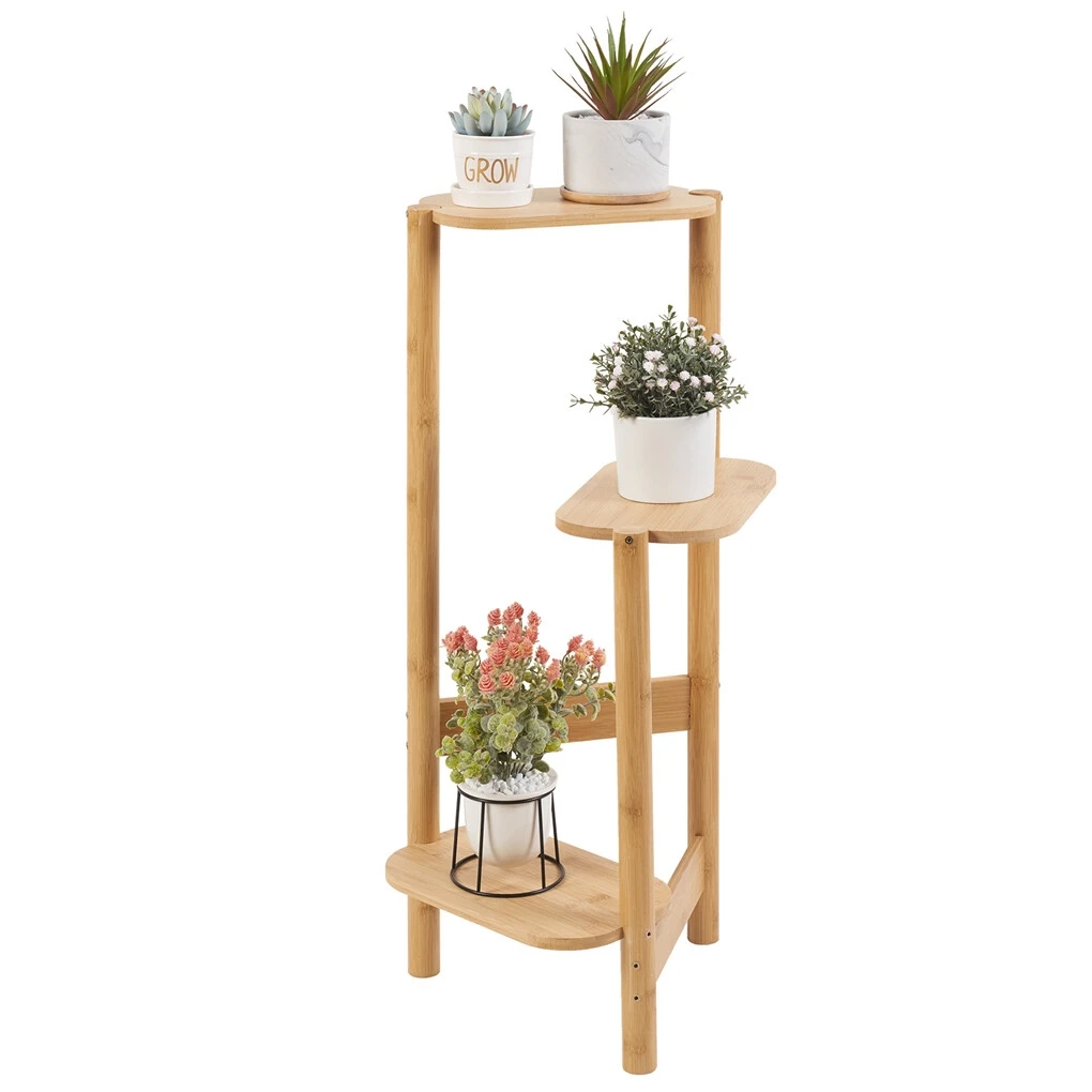 3-Tier Bamboo Plant Stands Indoor, Plant Stand Holder, Corner Shelf, Plant Display Rack for Corner Balcony and Bedroom