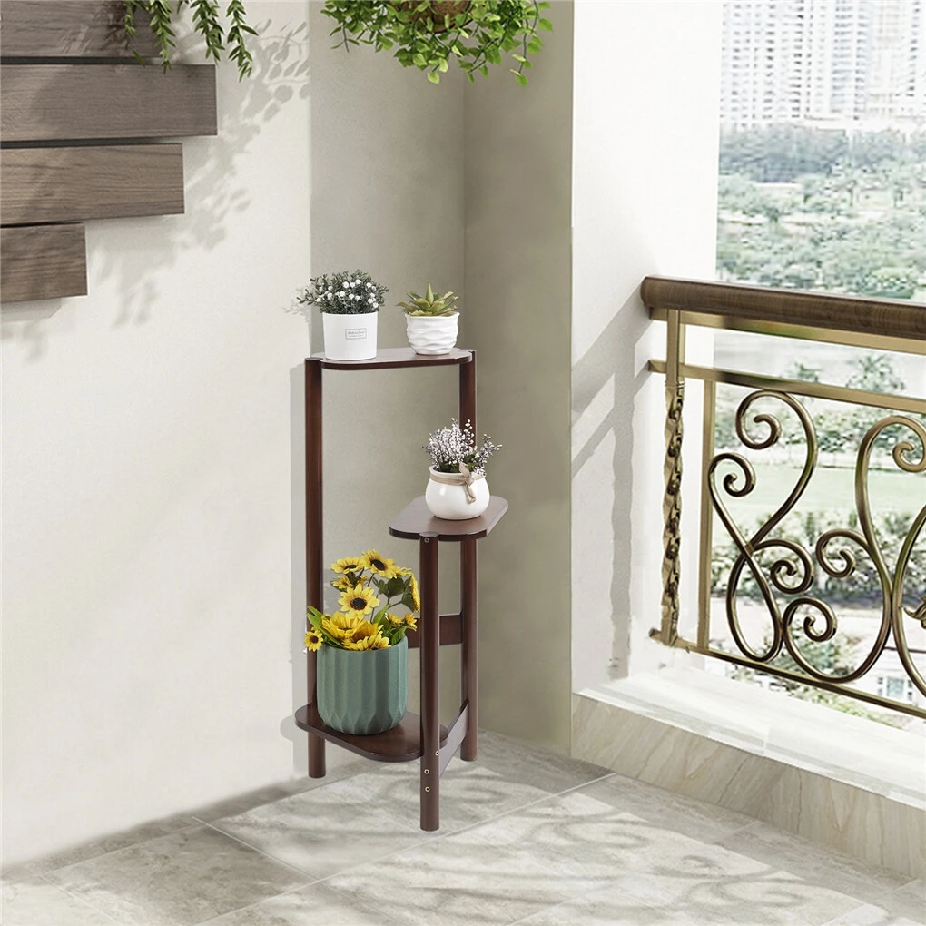3-Tier Bamboo Plant Stands Indoor, Plant Stand Holder, Corner Shelf, Plant Display Rack for Corner Balcony and Bedroom