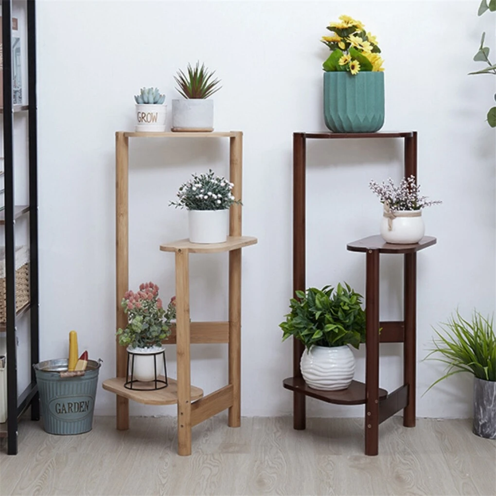 3-Tier Bamboo Plant Stands Indoor, Plant Stand Holder, Corner Shelf, Plant Display Rack for Corner Balcony and Bedroom