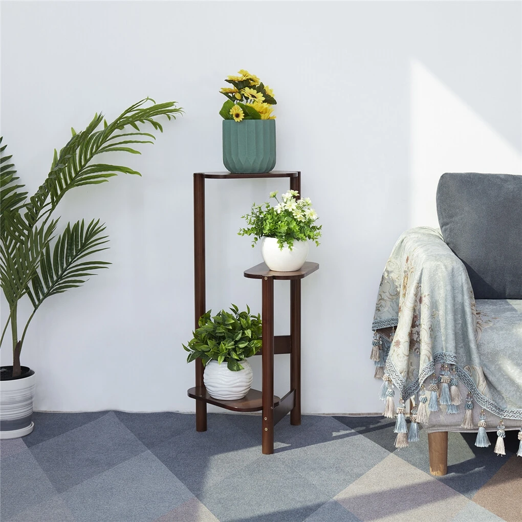 3-Tier Bamboo Plant Stands Indoor, Plant Stand Holder, Corner Shelf, Plant Display Rack for Corner Balcony and Bedroom
