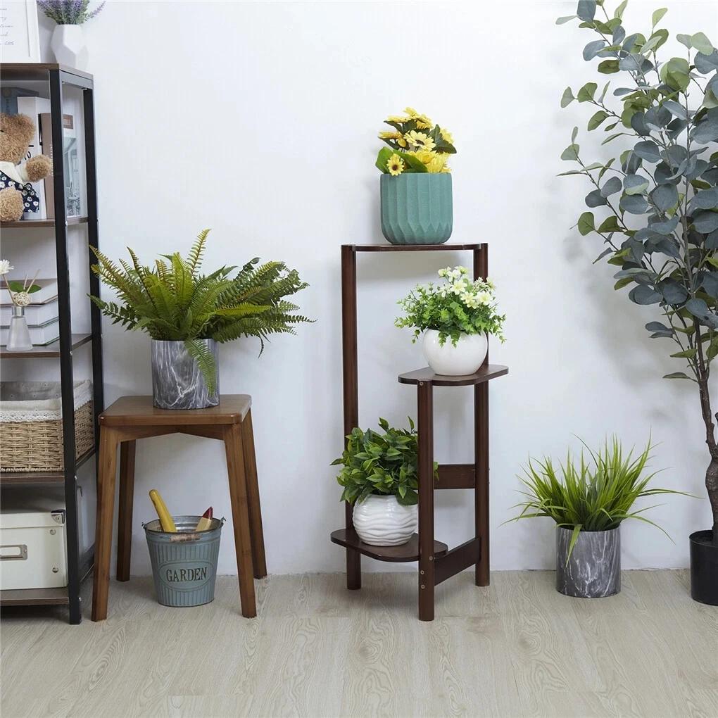 3-Tier Bamboo Plant Stands Indoor, Plant Stand Holder, Corner Shelf, Plant Display Rack for Corner Balcony and Bedroom