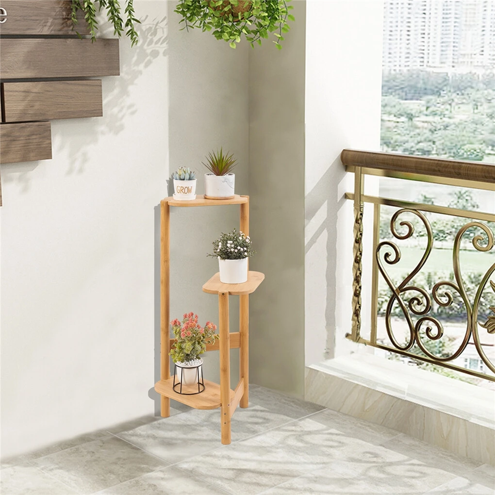 3-Tier Bamboo Plant Stands Indoor, Plant Stand Holder, Corner Shelf, Plant Display Rack for Corner Balcony and Bedroom
