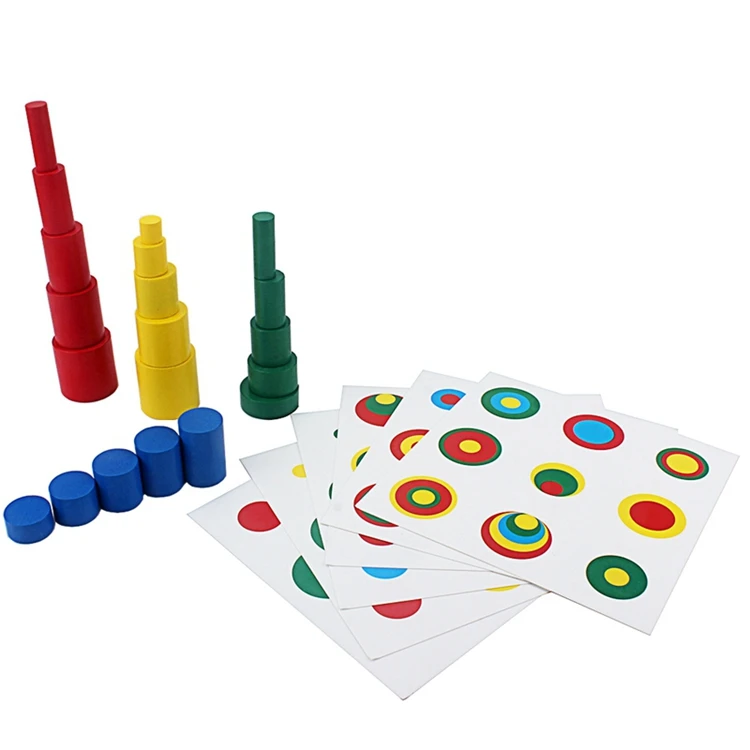 Wooden Toys Montessori 20Pcs Colorful Block Toy with Cards Color & Shapes Eudcational Toys for Children Kids 3 to 4 Years Old