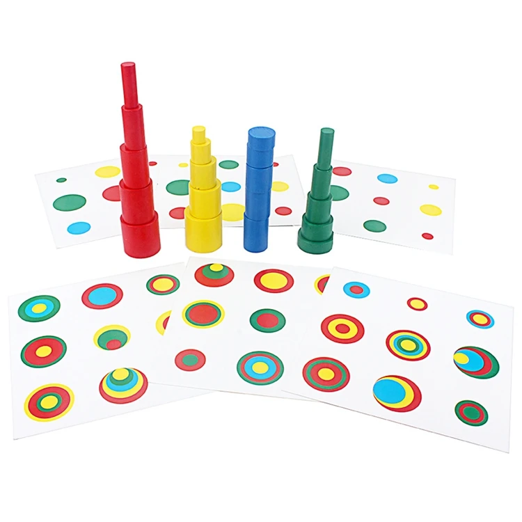 Wooden Toys Montessori 20Pcs Colorful Block Toy with Cards Color & Shapes Eudcational Toys for Children Kids 3 to 4 Years Old