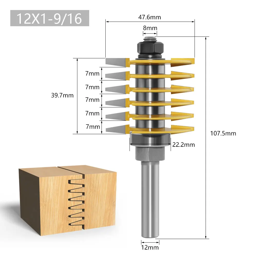LAVIE 1pc 8mm 12mm 1/2" Shank Brand New 2 Teeth Adjustable Finger Joint Router Bit Tenon Cutter Industrial Grade For Wood Tool
